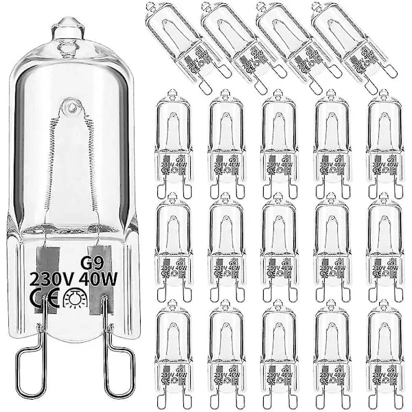 20 Pieces G9 Halogen Bulbs, 40W Clear Halogen Lamps Dimmable, Warm White 2800K for Chandeliers, Pendant Lights