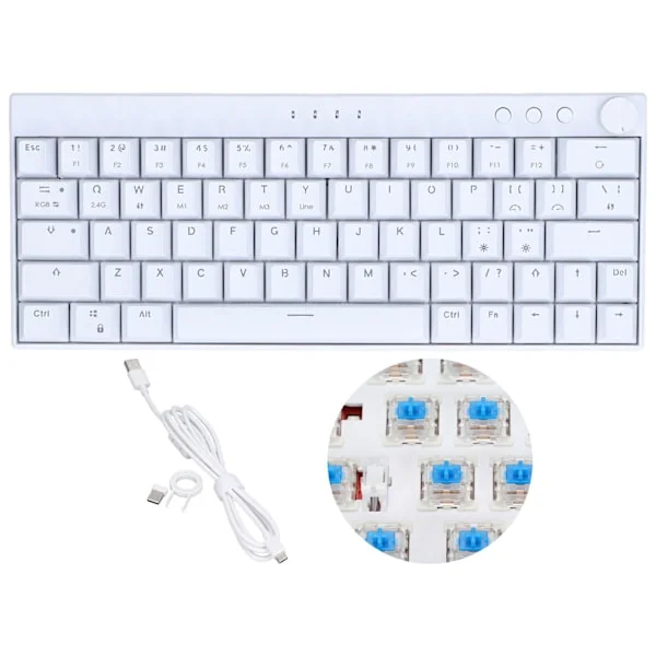 Mekaniskt tangentbord 64 tangenter Plus RGB 3-läges vreddesign Ergonomisk layout 4 omkopplare valfritt vitt tangentbord för IOS blå omkopplare