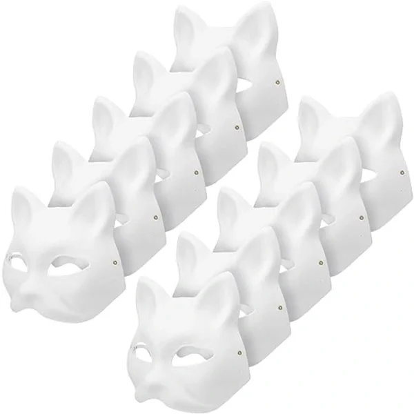 10 kattmasker att måla, djurmasker för utklädnad, vita masker för pyssel, halvmasker för maskerad, halloween, barn, cosplay, maskeraddräkter, fe_tf...