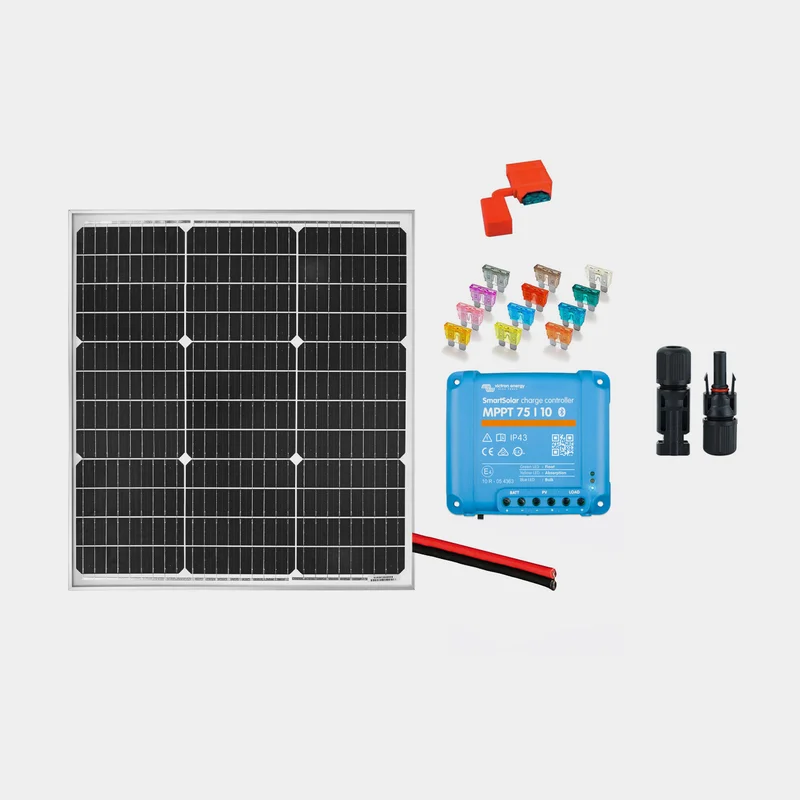 Solcellspaket för fast installation Juni Solar Junction Box, 60 W, monokristallin, hård, 12 V, med aluminiumram, 570 x 530 x 25 mm, med MPPT-regulator