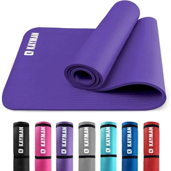 Yogamatte – Flerbruks Ekstra Tykke Treningsmatter i Skum – Ideell Gulvmatte for Pilates, Tøying, Styrketrening & Terapi – 183 x 60 cm (Lilla)