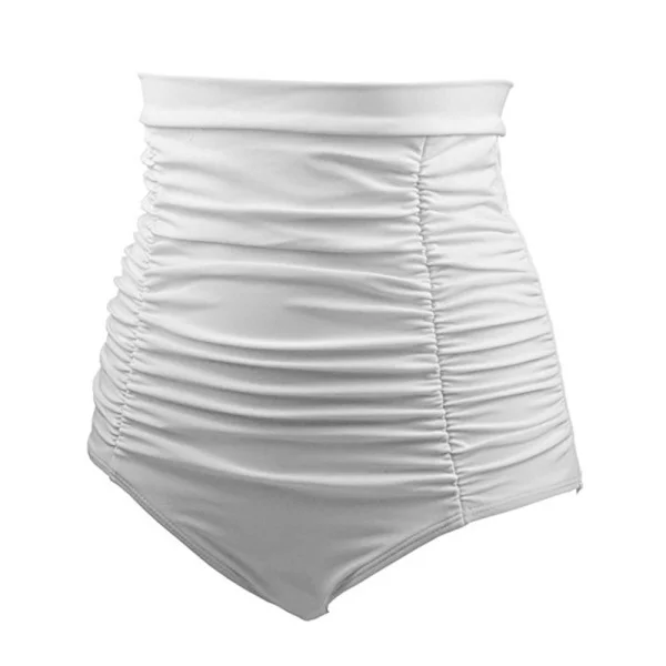 Bikinitrusser til kvinder med høj talje, rynket, retro, vintage, hvid~CJY white