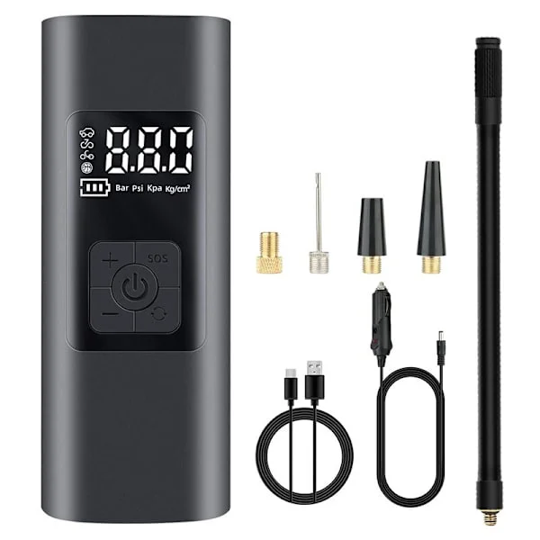 (SC) 6000mAh Mini Bærbar Kompressor Bildækpumpe 150Psi Elektrisk Cykelpumpe med SOS Lys Genopladelig Luftpumpe med Stor LCD-skærm til Bil