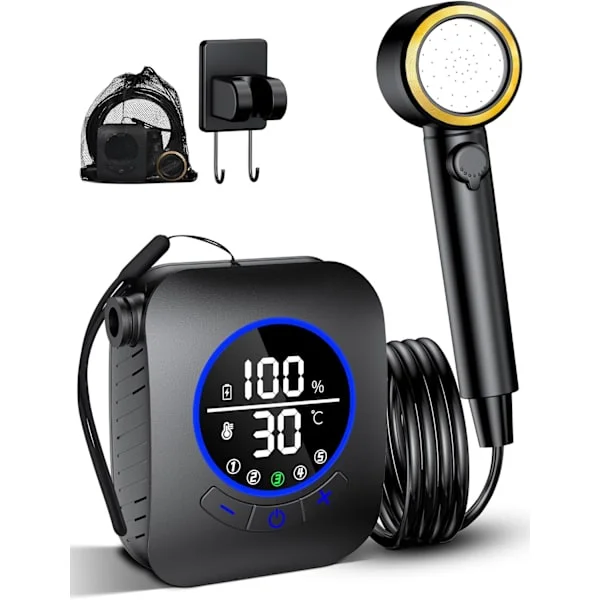 Bärbar Campingdusch, Uppladdningsbar Campingdusch med 8000mAh Batteri, Dusch med Pump, 2m Duschslang