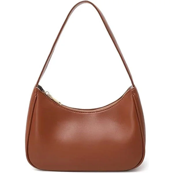 Women's Shoulder Bag PU Leather Mini Hobo Handbag with Zipper for Work Travel Shopping Dark Brown 10.2x6.7x3.9 inches