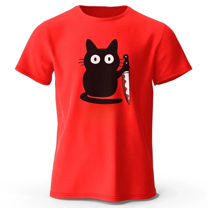 AliExpress - T-shirt basique 100% coton à col rond imprimé chat drôle pour femme, t-shirt respirant à manches courtes et col rond unisexe adapté pour 