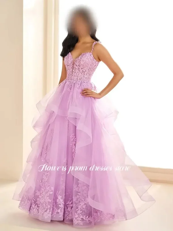 AliExpress - Robes de princesse moelleuses à fleurs, robe de bal ligne A avec appliques, robe de soirée à couches superposées pour femmes, Vestido De 