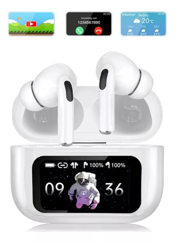 Touch Screen Earbuds med Smart Display, Bluetooth 5.4 Trådløse Hovedtelefoner, Hi-Fi Lyd ANC/ENC Støjreducerende In Ear Buds med LED Skærm