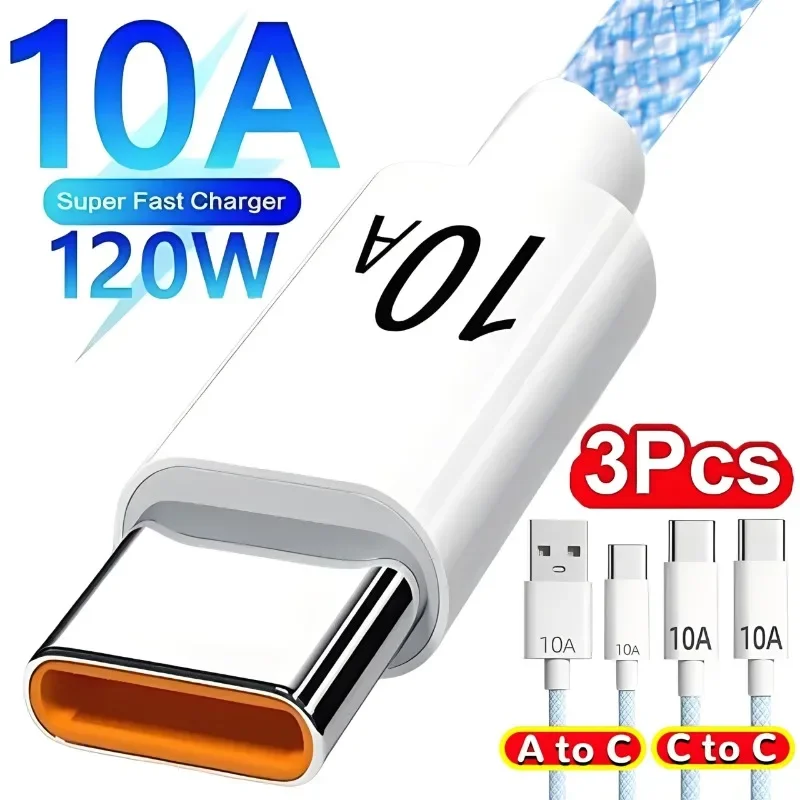 AliExpress - 1-3 PIÈCES Câble de charge rapide USB A vers Type C 120W 10A pour iPhone 17 16 Pro Max Huawei Samsung Xiaomi, Câble de données USB-C