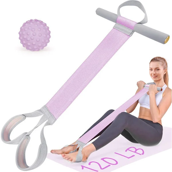 Motståndsband med handtag, elastiskt träningsband, 54 kg stretchband för hemmaträning, träningsband för kroppsstretchning, lila