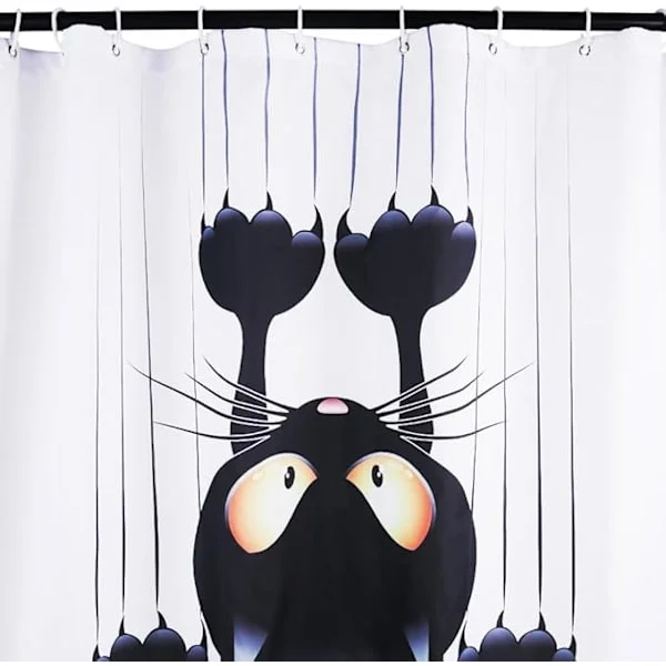 Self-assembled shower curtain (Black cat, 150x180), Funny cat
