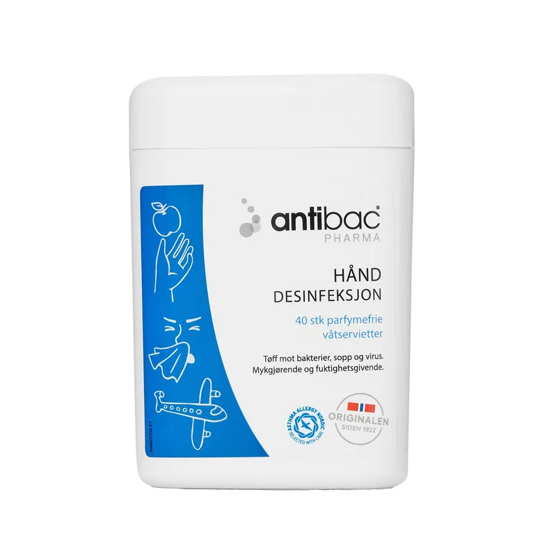 Antibac Pharma 85% hånddesinfeksjon våtservietter 40 stk