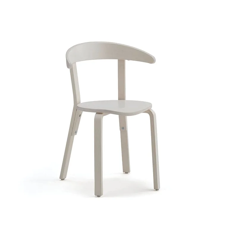 Kantinestol i træ LINUS, højde 450 mm, birk, hvid finér
