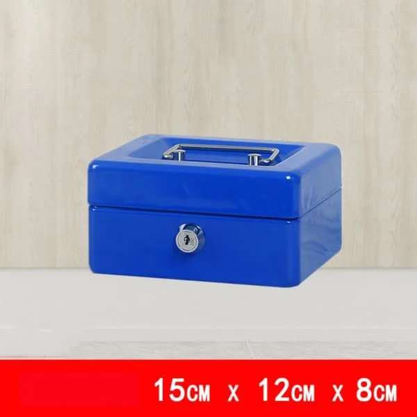 Metal Cash Box Safety Box BLUE 15cm x 12cm x 8cm