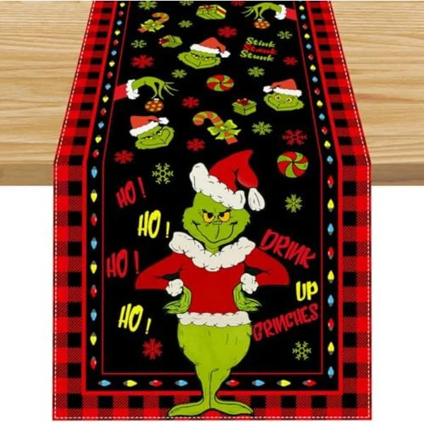 Linned Röd Julbordslöpare God Jul Duk Jul Xmas Buffel Pläd Rutig Vinter Semester Hem Kök Matsal 33x183 cm