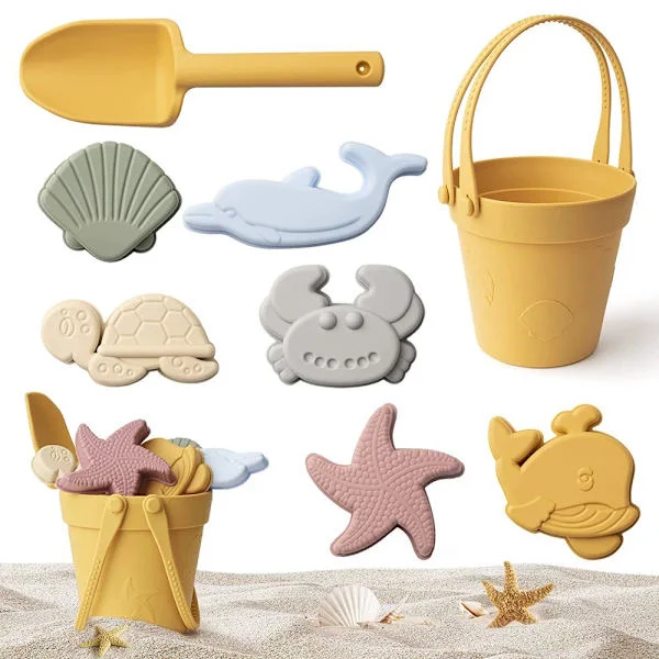 Sandleksaker strandleksaker barn 8 delar silikon sandleksaker set sandlådeleksaker med hink spade sandformar sandleksaker från 2 3 4 5 år