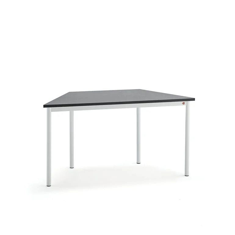 Table SONITUS TRAPETS, 1400x700x720 mm, dark grey linoleum, white