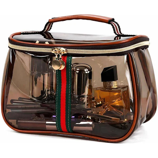 Retro Makeup Bag - Large Clear Cosmetic Organizer with Handle, Waterproof Travel Wash Bag for Women | Luxury Storage for Cosmetics and Skincare