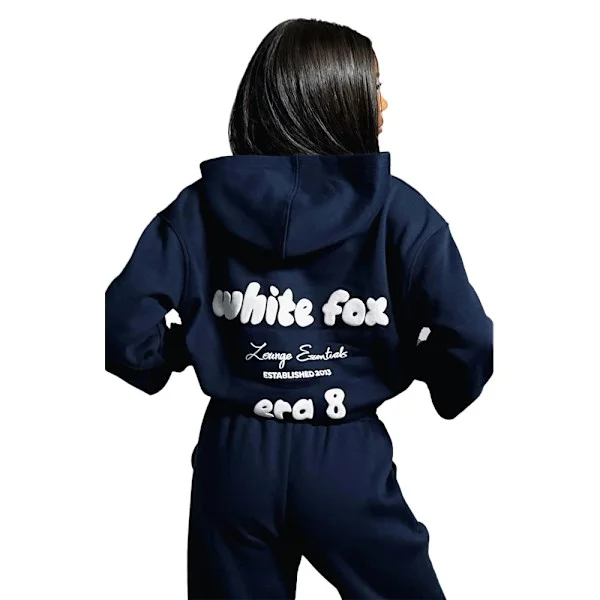 Hot White Fox Dam Casual 2-delad Träningsdräkt Sport Hoodie Långbyxor Outfit Set Sportkläder Mörkblå Mörkblå
