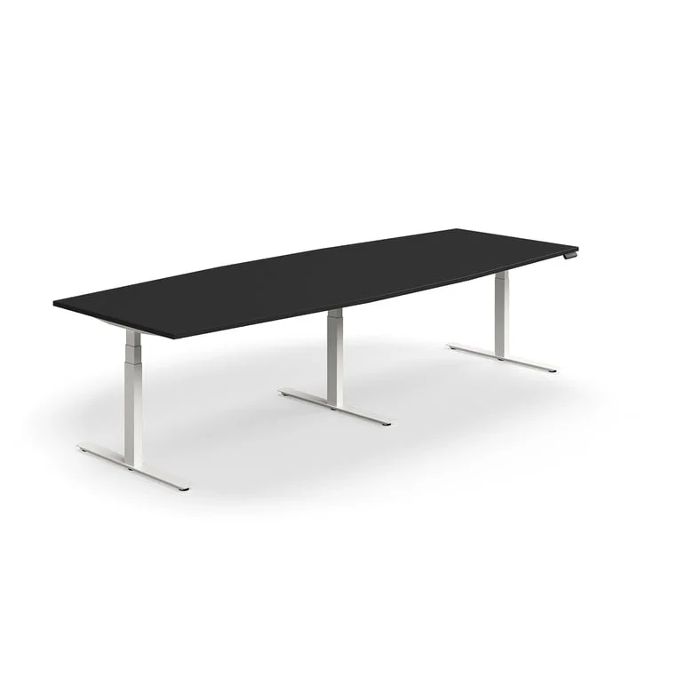 Stående mødebord QBUS, buet, 3200x1200 mm, hvidt stel, sort