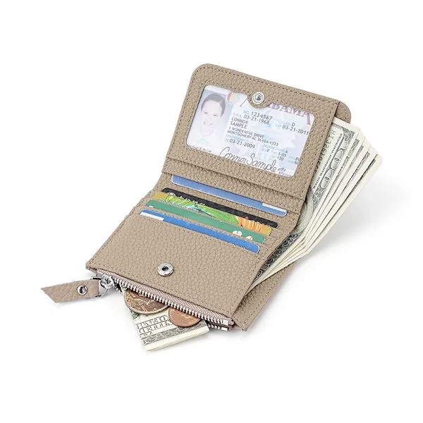 Slim RFID-Protected Men's Wallet with Coin Pocket - Genuine Leather Zipper Wallet Grey Grey