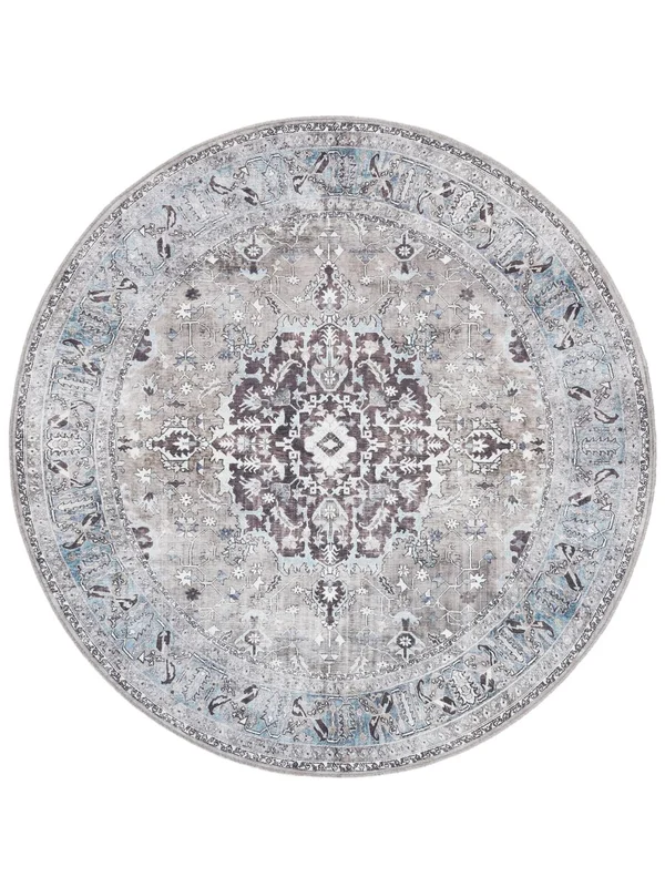 Gina Oriental Washable Ø 160 Grey/Beige Medallion Round Cotton Rug