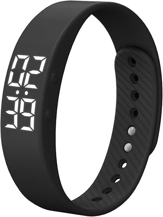 Fitness Tracker Klocka utan smartphone, ingen Bluetooth, ingen app, USB-laddning, stegräknare, sport, digital, vit armbandsur, svart