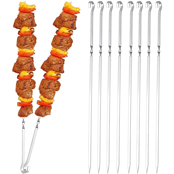 Grillspett, grillspett 37 cm rostfritt stål långa spett shashlik spett köttspett för lägereld eller grillbricka (10 set)