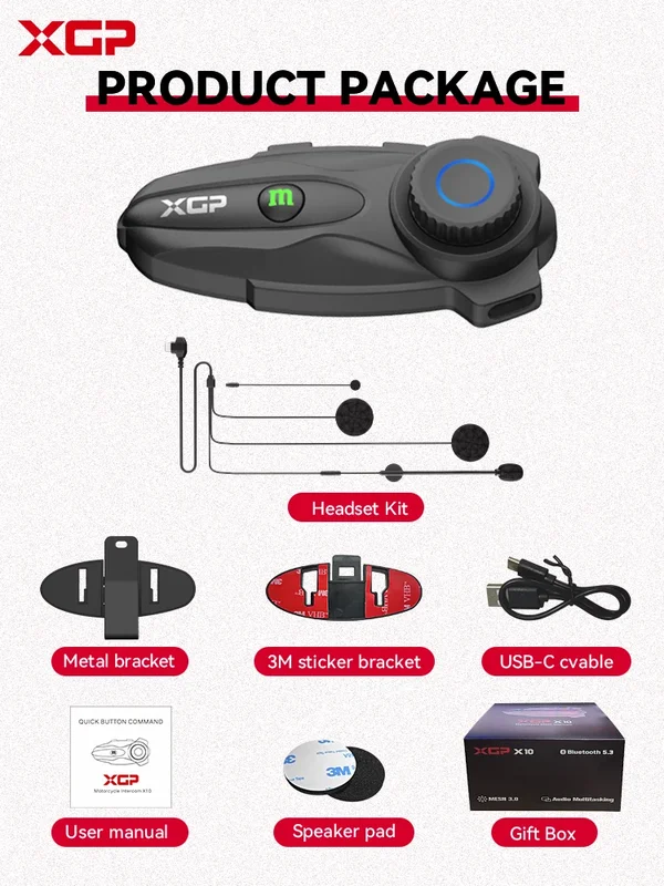 AliExpress - XGP-X10 Bluetooth moto interphone sans fil BT 5.3 dispositif de communication casque interphone adapté pour 10 coureurs interphone