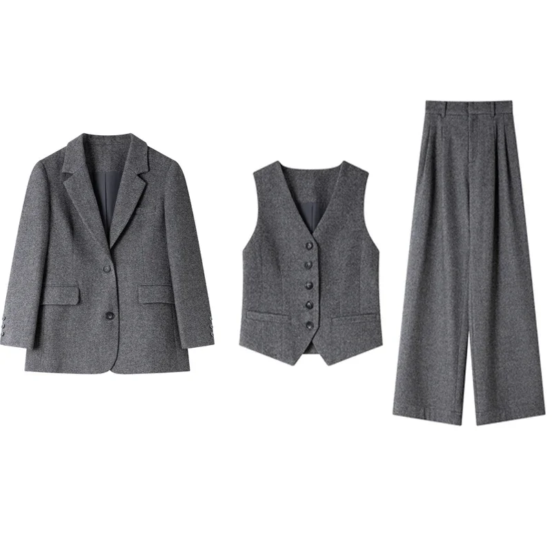 AliExpress - VIMLY Damen Business-Blazer-Set für Frühling 2026: Vielseitiger V-Ausschnitt Kurzjacke + Weste + Hose – Elegantes 3-teiliges Pendler-Set