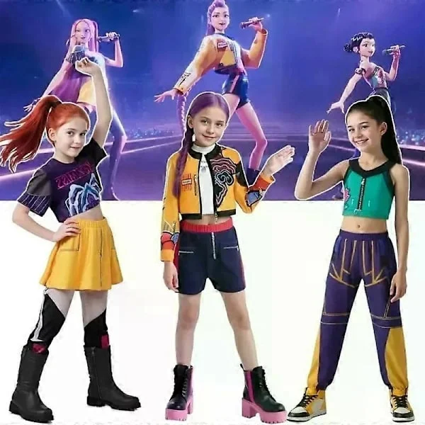 Barn Jenter KPop Demon Hunters Cosplay Kostymesett - Rumi Mira Zoey Fancy Kjole A A 130