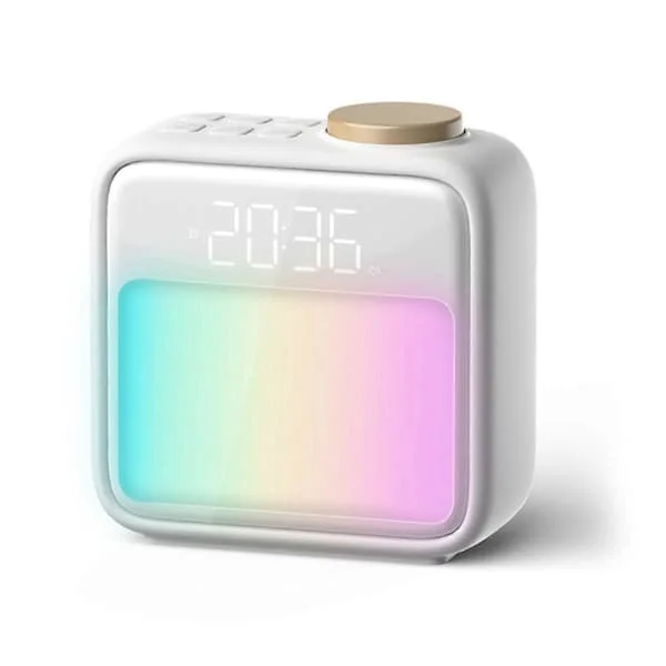 Wake-up Light Alarm Clock & Sleep Aid Night Light - Dimmable, RGB Colors, 6 Soothing Sounds, Dual Alarms, Gift for Kids Adults White