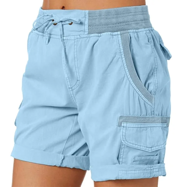 Cargo Shorts Dame Sommer Løse Vandring Bermuda Shorts Med Lomme Dame Shorts Casual Mid-lår Lyseblå