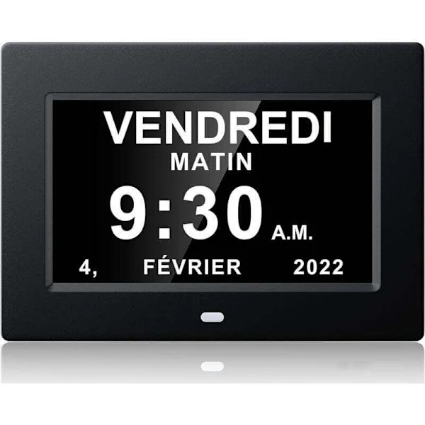 Digital klocka på 7 tum med kalender, datum och tid, klocka för föräldrar med Alzheimers, minneshjälp för äldre - svart - 204x143x24 mm