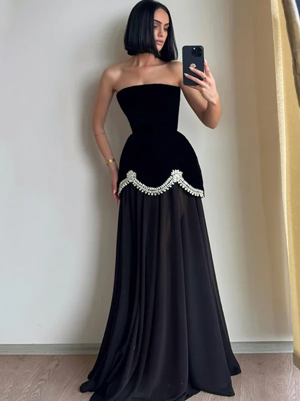 AliExpress - LORIE Luxus Schwarz A-Linie Partykleider Trägerlos Applikationen Abendkleid Tüll Bodenlanges Abendkleid Maßgeschneidert