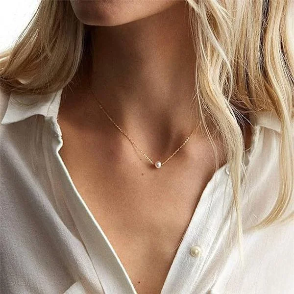 Pärlhalsband för kvinnor, 14K äkta guldpläterat nätt sött pärlhalsband för kvinnor handgjort pärlkedjehalsband varje dag