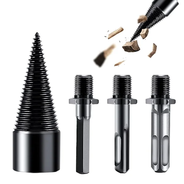 Wood Drill 42 mm Conical Screw Wood Splitter Spiral Drill with 3 Drill Grips Wood Splitting Drill for Home 42 mm