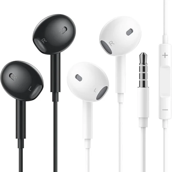 2-pak kablede hovedtelefoner, in-ear hovedtelefoner med ledning, hovedtelefoner med mikrofon og lydstyrkekontrol, 3,5 mm hovedtelefonstik til iPhone 