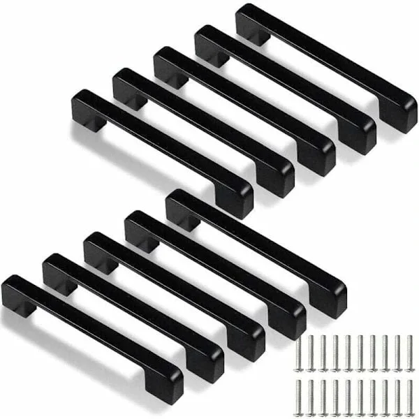 128mm Kitchen Hardware, 10 Pcs Black Kitchen Cabinet Handles for Door, Drawer, Cabinet (With Screws)