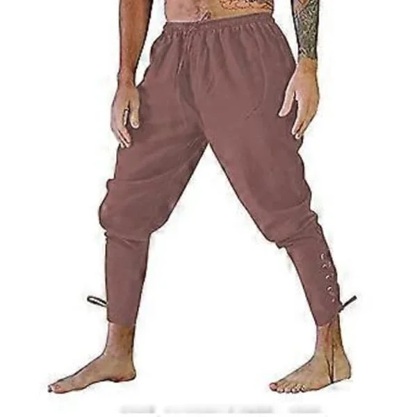 Retro Herre Solide Kalvebåndede Bukser Renessanse Middelalder Piratkostyme Bukser (XL Brun)