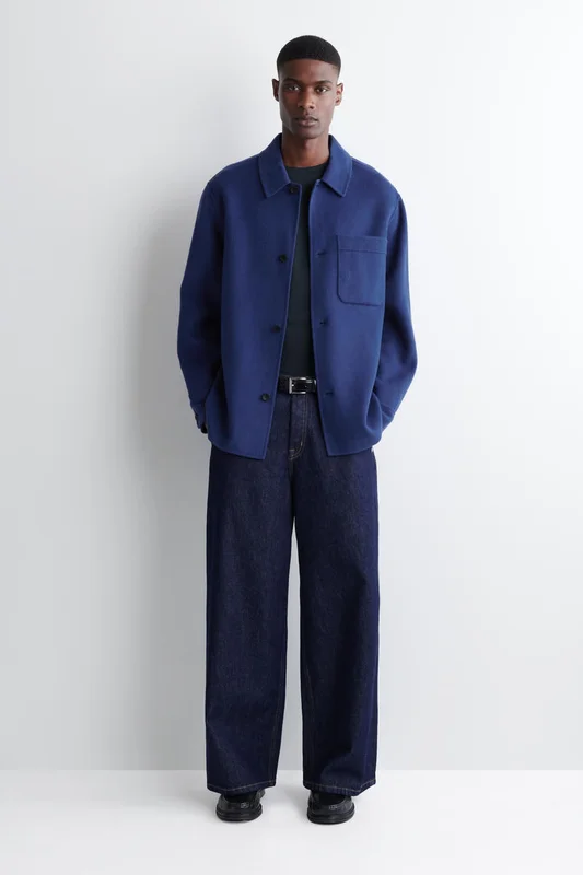 COS Men's Dubbelsidig Overshirt I Ull in Blå