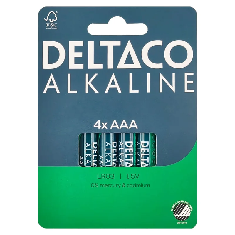 Deltaco Alkaline AAA-batteri 4-pk / AAA-batterier LR03 / Alkaline AAA-batterier