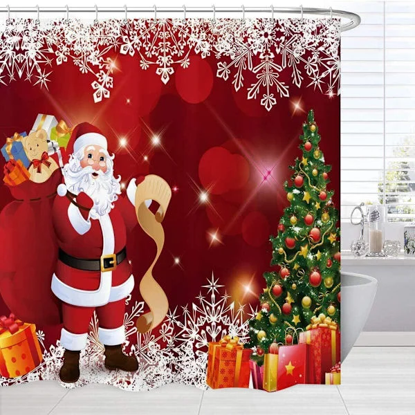 Christmas Shower Curtains Bathroom Christmas Tree Snowflakes White Holiday