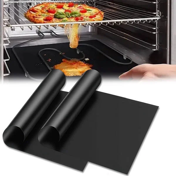 2-pak 40 x 50 cm ovnmåtte bageplademåtte brødbagemåtte BBQ-bagemåtte non-stick BBQ-bagemåtte teflon ovnbeskytter BPA-fri robust og sort