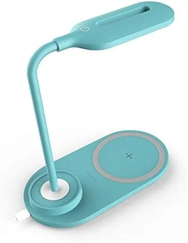 Skrivebordslampe Multifunksjonell Lampe Trådløs Lader Skrivebord Bord LED-plate Trådløs Hurtiglading Soverom Blå