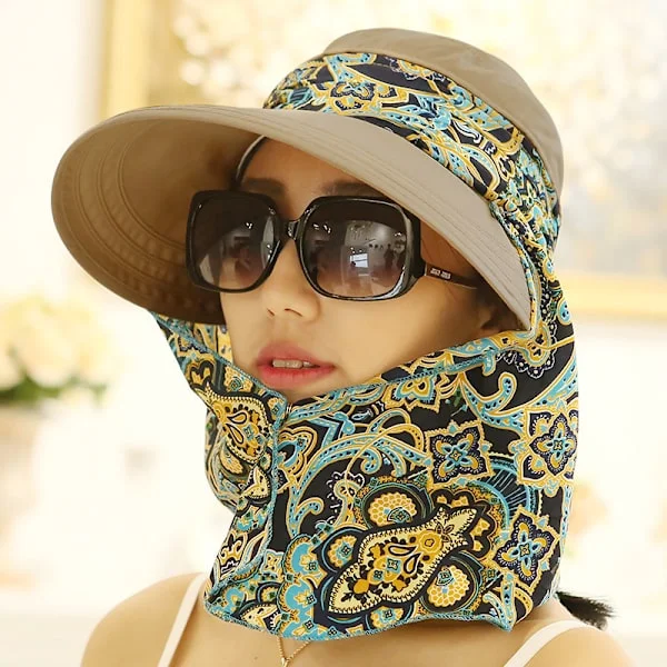 Sun Hats, Floppy Hats, Wide Brim Hoods, Reversible UPF 50+ Outdoor Beach Hats for All Seasons Khaki