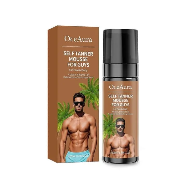 【BQ】Selvbruner til mænd 100 ml Naturlig Solfri Bruningsmousse, Fugtgivende Gradvis Bruning til Ansigt og Krop, Stribefri Bronze Glød