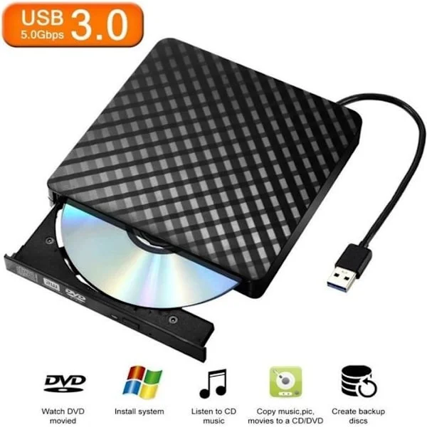 USB 3.0 Ekstern DVD-R & CD-RW Drive Brenner Kompatibel med Windows 2000/XP/Vista/Windows7/8/10 Mac OSX