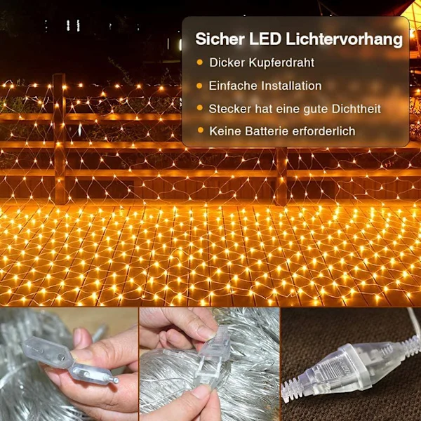 200 LED Ljusnät 3 x 2 Meter LED-Ljusslingor Vattentäta 8 Ljuslägen Ljusslingor Gardin Inomhus Utomhus Dekoration för Trädgård Bröllop Fest EU-kontakt 