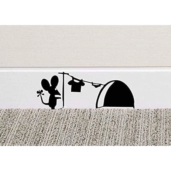 18x7cm Musehull Hus Vinyl Veggdekor for Gulvlist